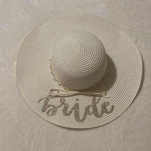 White ‘bride’ sunhat with gold detail